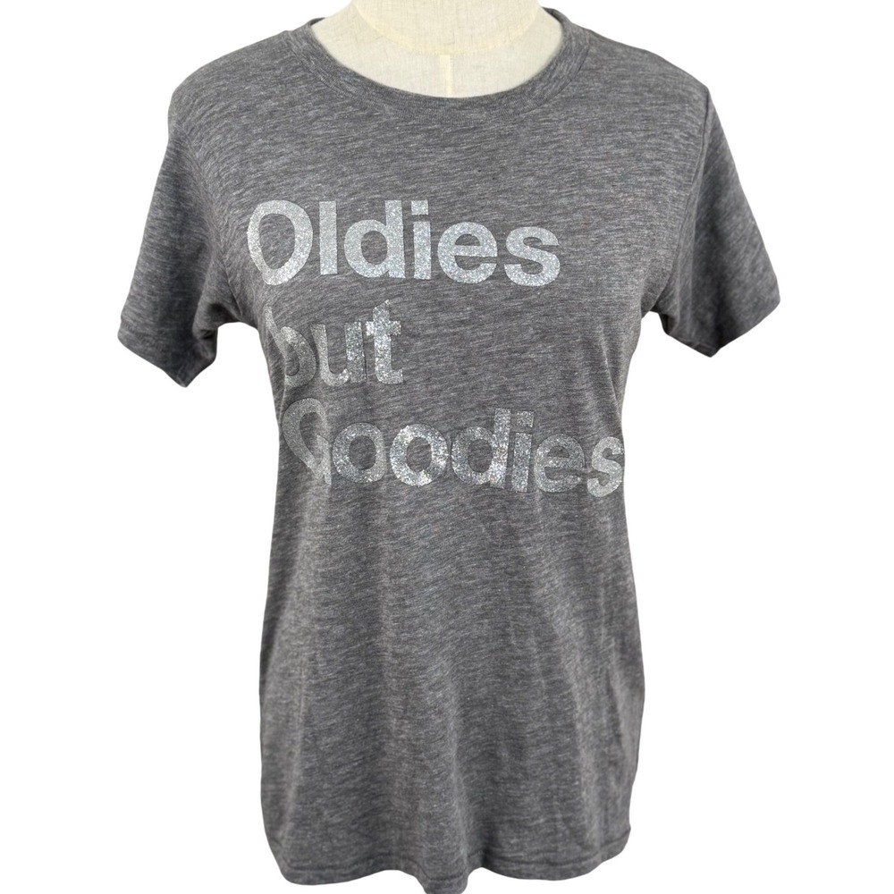 J.Crew XS T Shirt‎ Gray Womens Oldies but Goodies Glitter Graphic Retro Sparkle